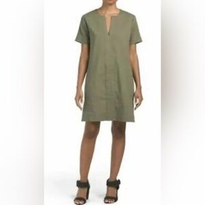 Theory Calvier Slit Front Shift R Dress in Deep Military Green size M